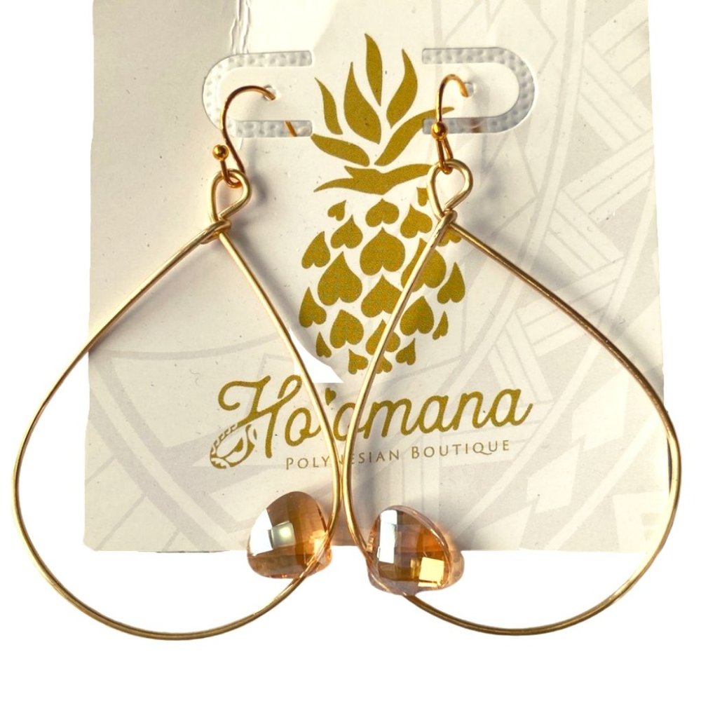 Hq'omana Polynesian Boutique Gold Gem Hoop Earrings